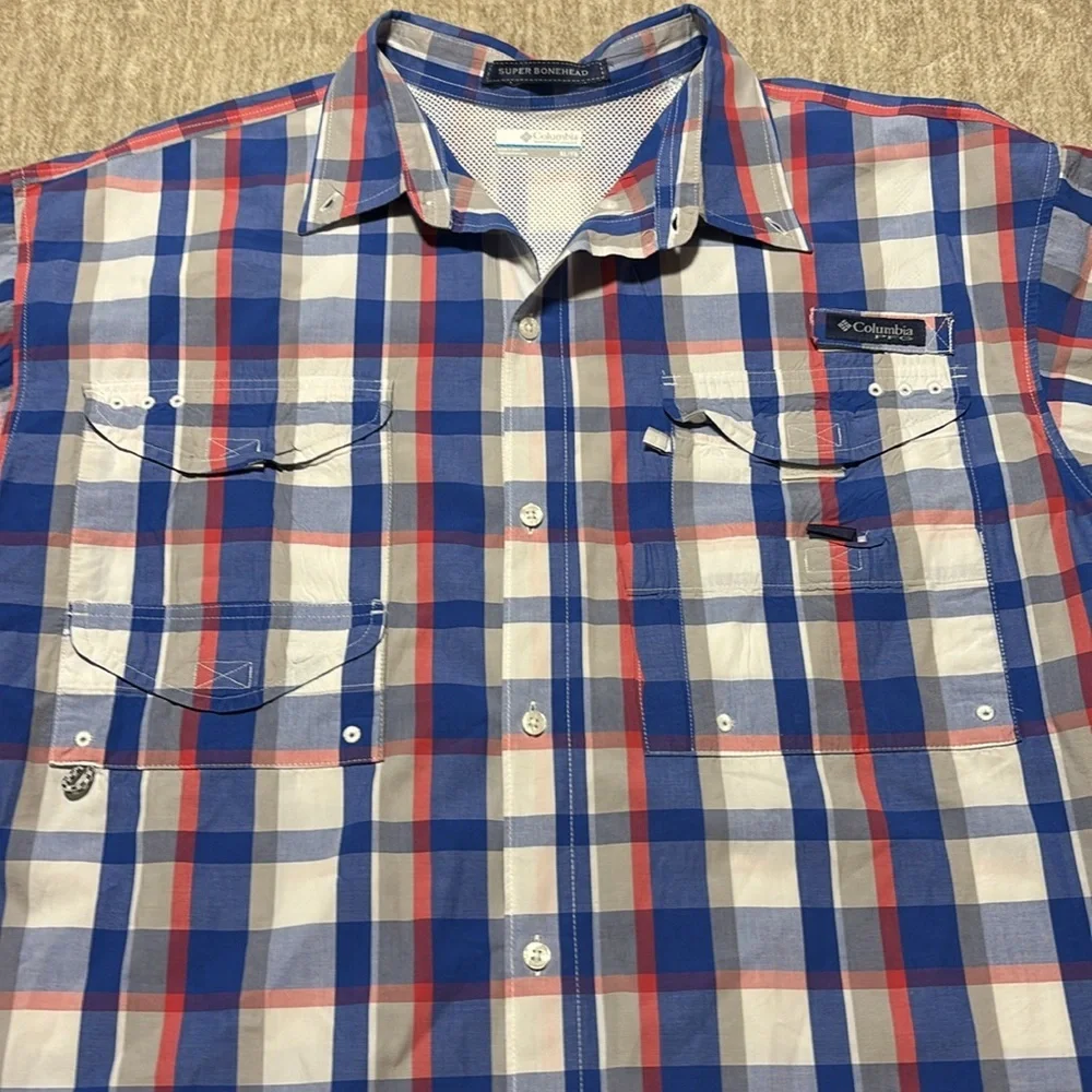 XL Columbia PFG Shirt Red white and Blue Memorial Day 4th of July Super Bonehead - Picture 2 of 6